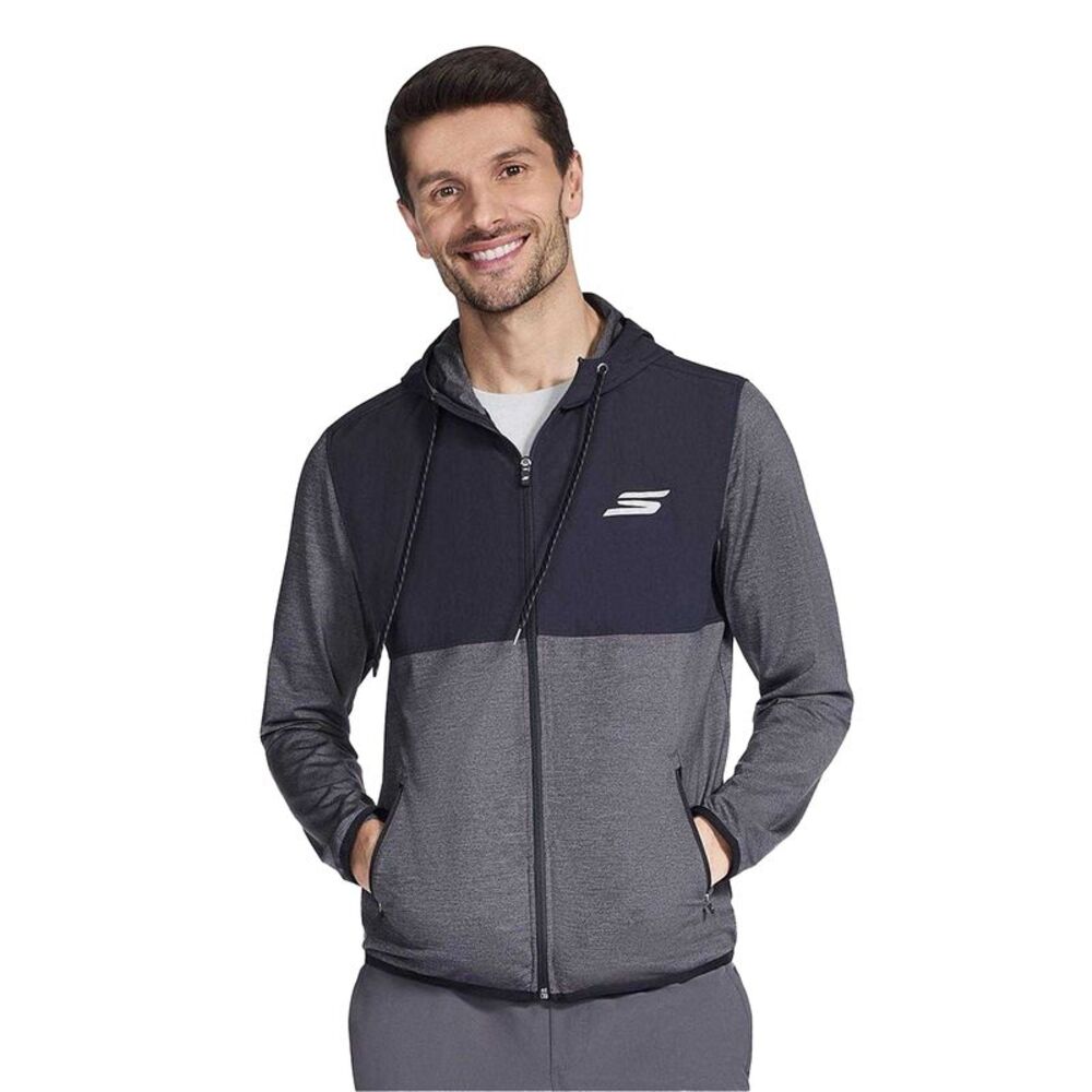 Skechers Mens Relaxed Fit Full Zip Hoodie / Black/Charcoal